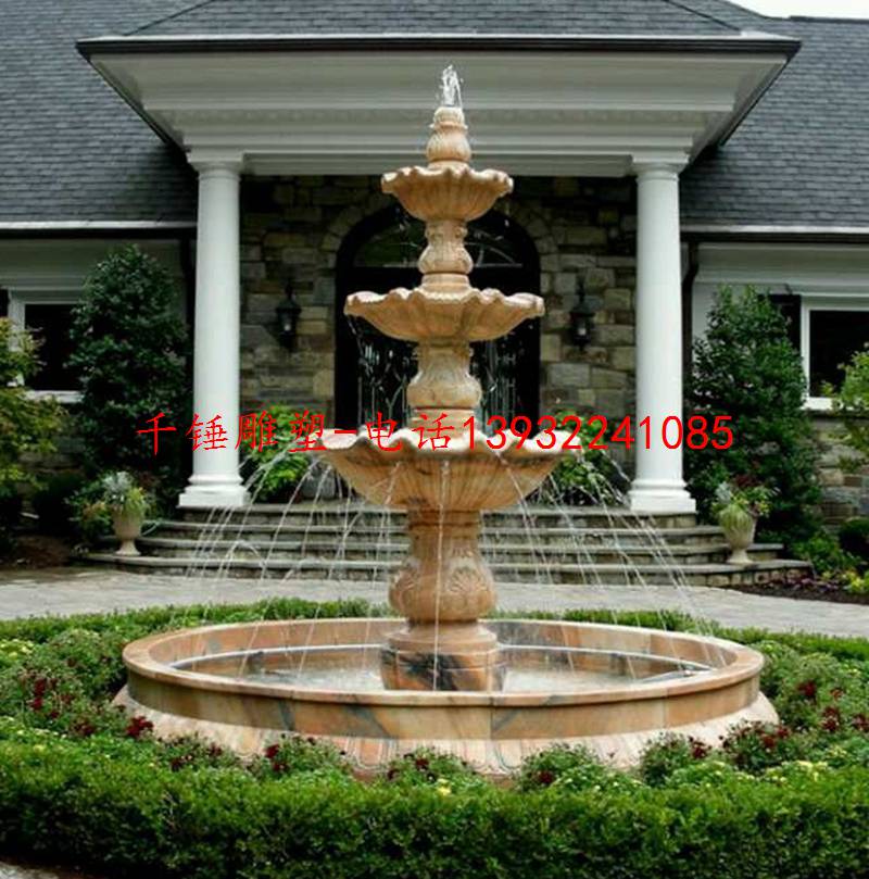 石材水池喷泉,圆形大理石喷泉,别墅园林景观