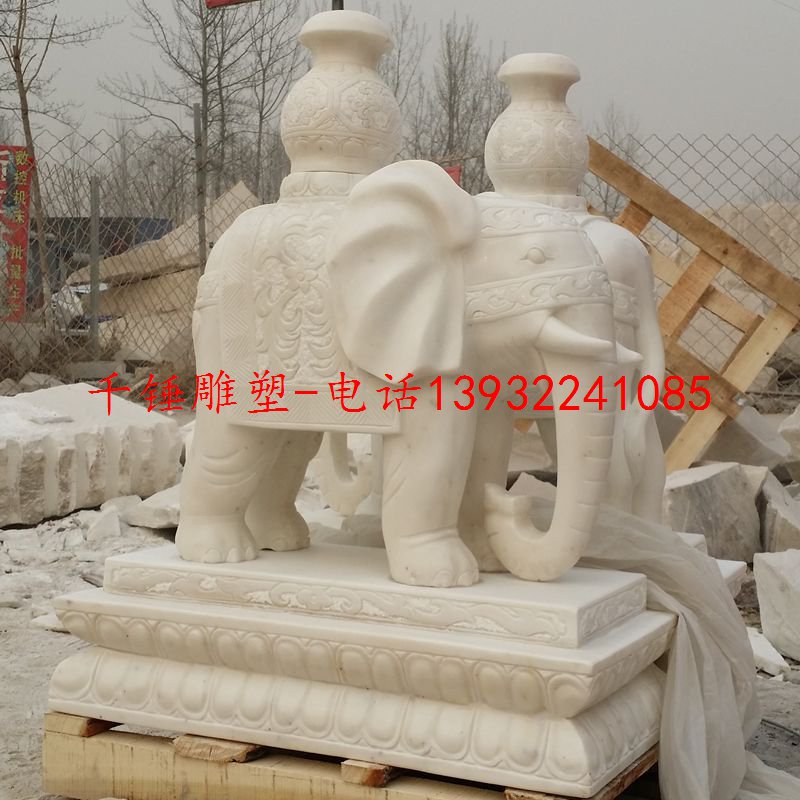 顶花瓶石雕象,石料大象供应商家