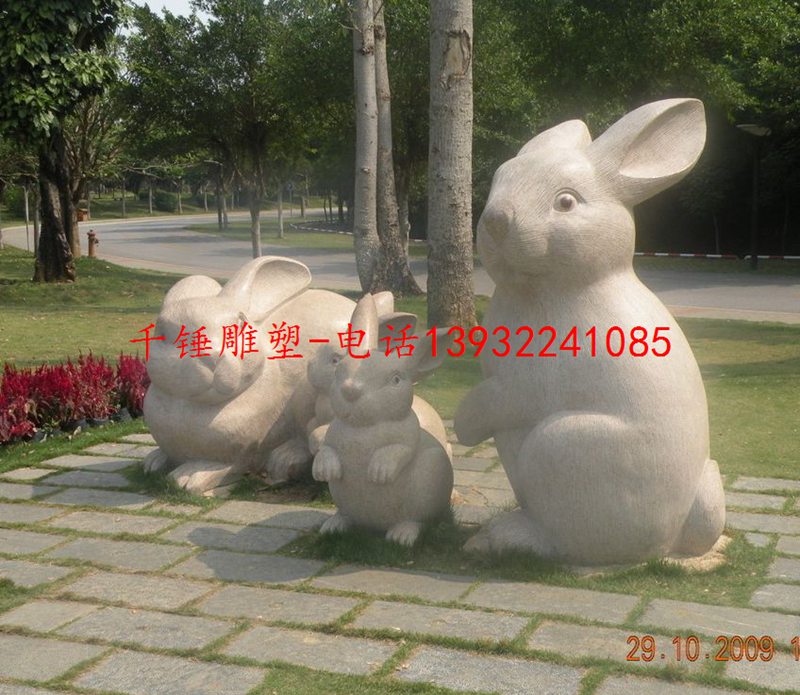 石头小兔子,花岗岩生肖石雕制作