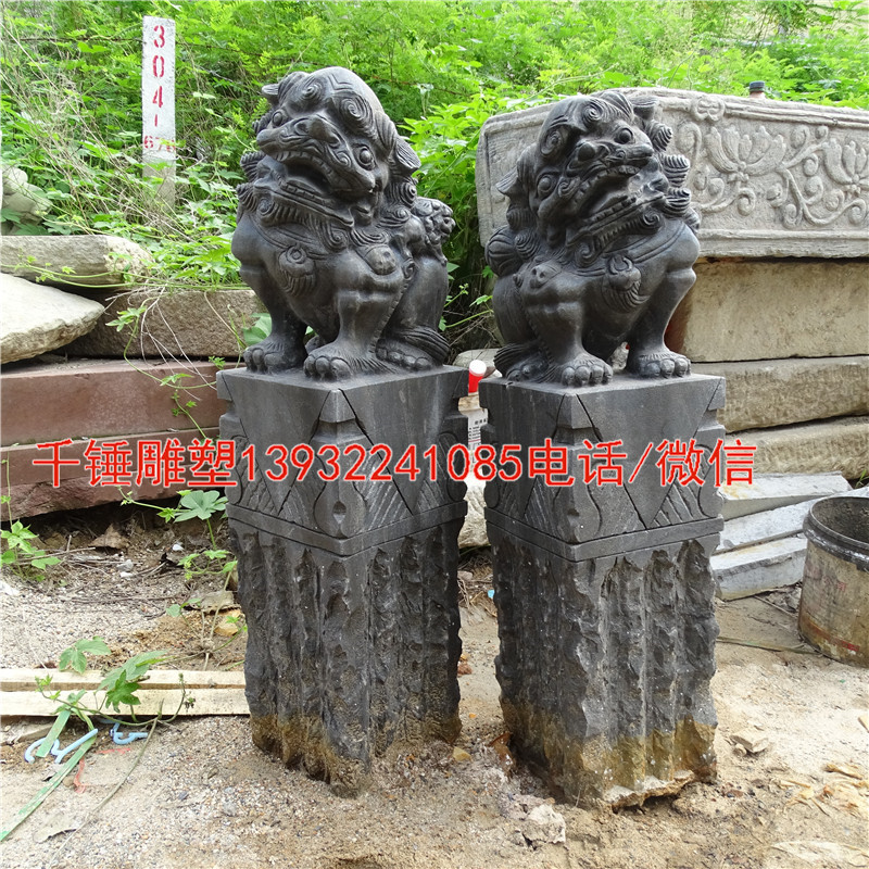 石雕做旧老石狮子貔貅麒麟拴马桩四方神兽雕刻摆件