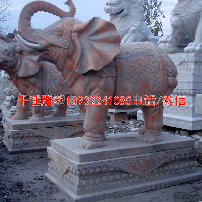 石材晚霞红大象，石雕动物厂