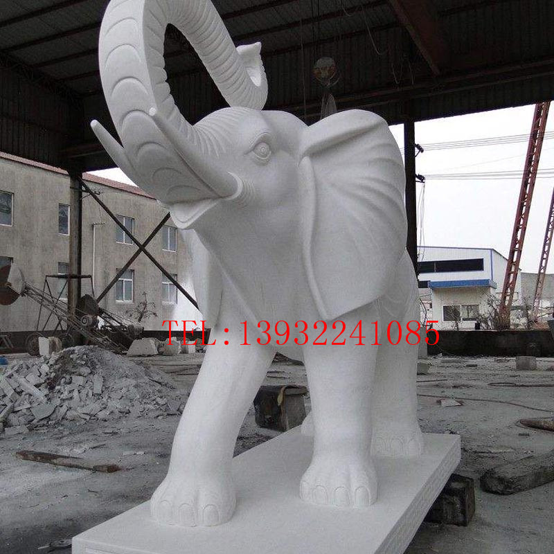 石雕大象风水摆件,汉白玉大象园林雕塑定做