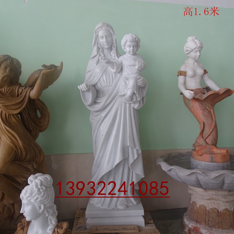 圣母玛利亚人物雕像摆件，石材汉白玉人物雕刻