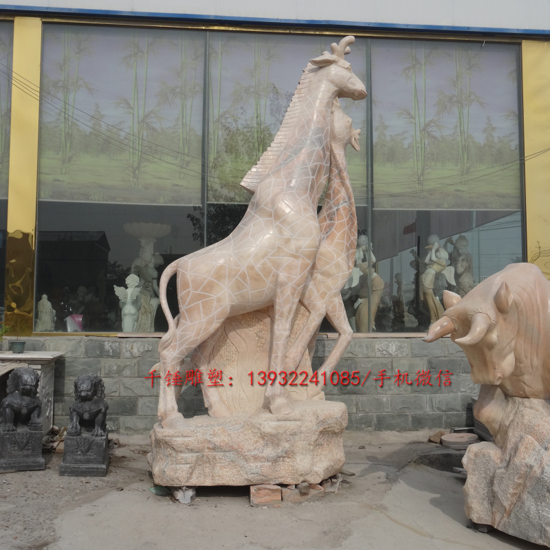 加工定制做石雕双鹿小品落地摆件旅游展览大型雕塑