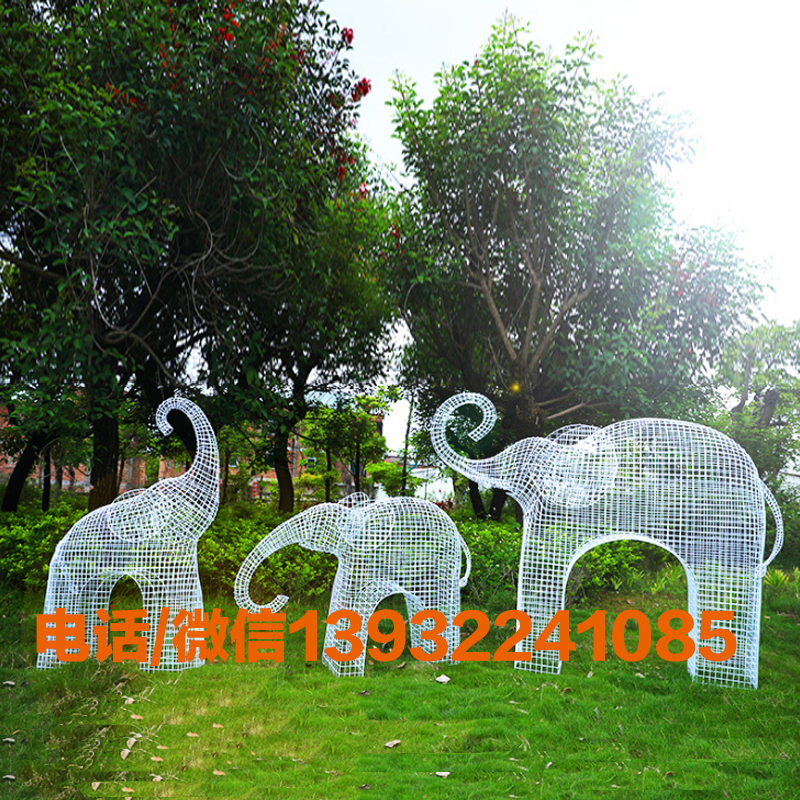 不锈钢镂空大象雕塑抽象动物大象铁艺金属拉丝水景观园林摆件