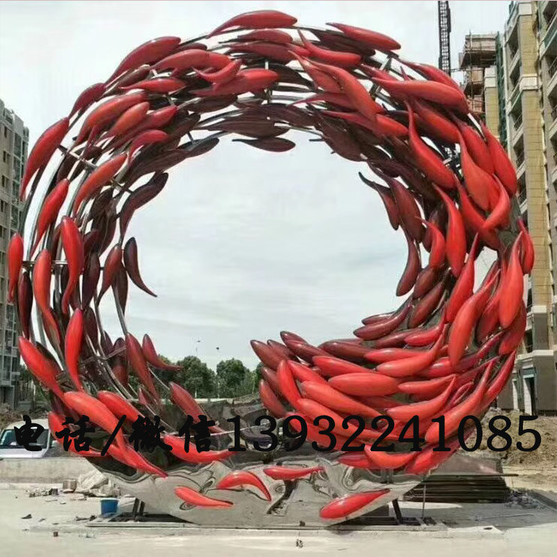 户外红色大型不锈钢雕塑金属镜面抽象异形创意艺术品