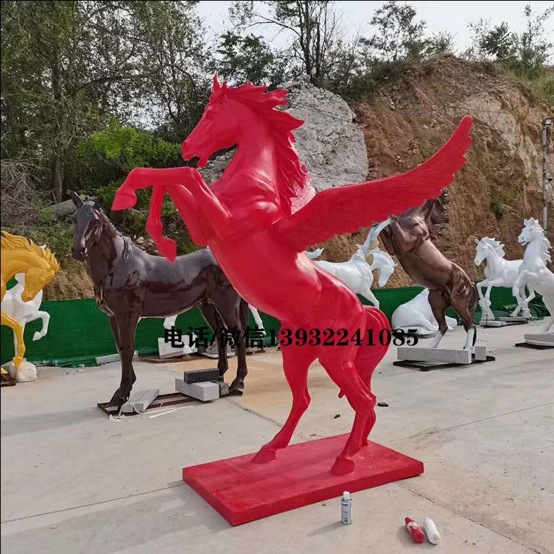 玻璃钢红马雕塑彩绘动物雕像商场园林步行街摆件树脂卡通动物雕塑